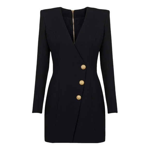 Balmain Dresses & Skirts - Balmain Black Mini Dress with Gold Buttons